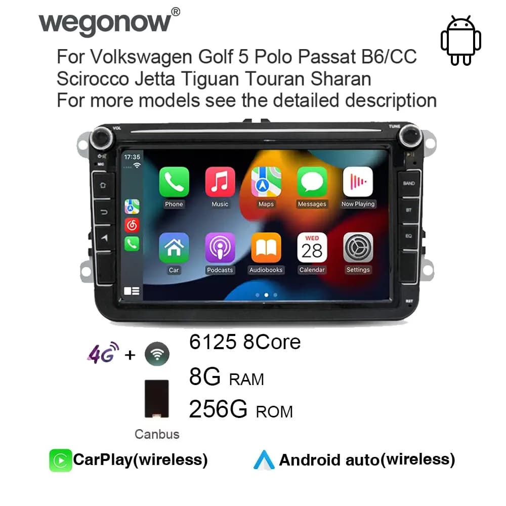 Autoradio Android 13 Wireless Carplay per VW Golf 5 Polo Passat B6/CC Scirocco Jetta Tiguan Touran Sharan 2004-2011