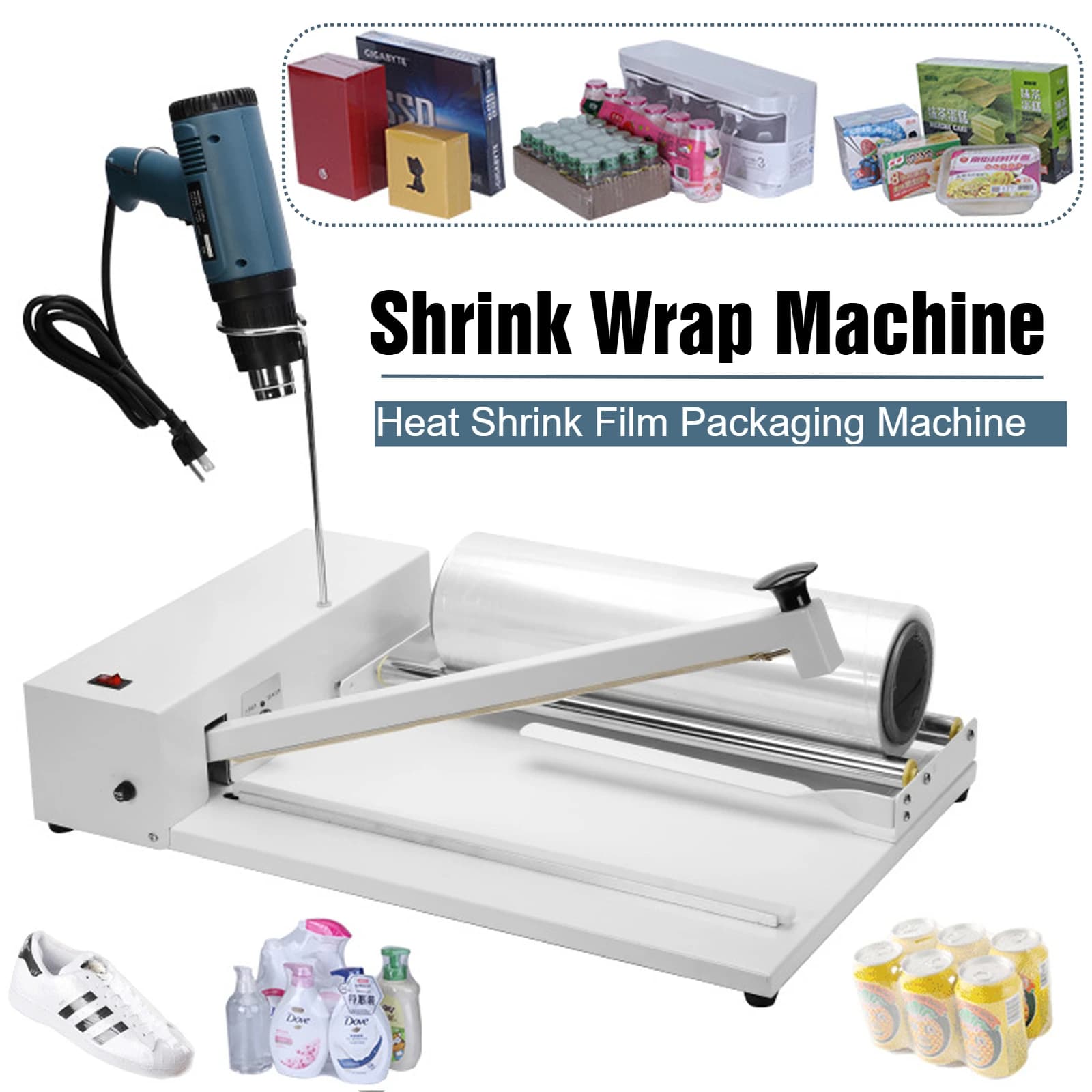 Macchina Termoretraibile Manuale con Pistola Termica per Sigillatura e Taglio, per Film in PVC e POF