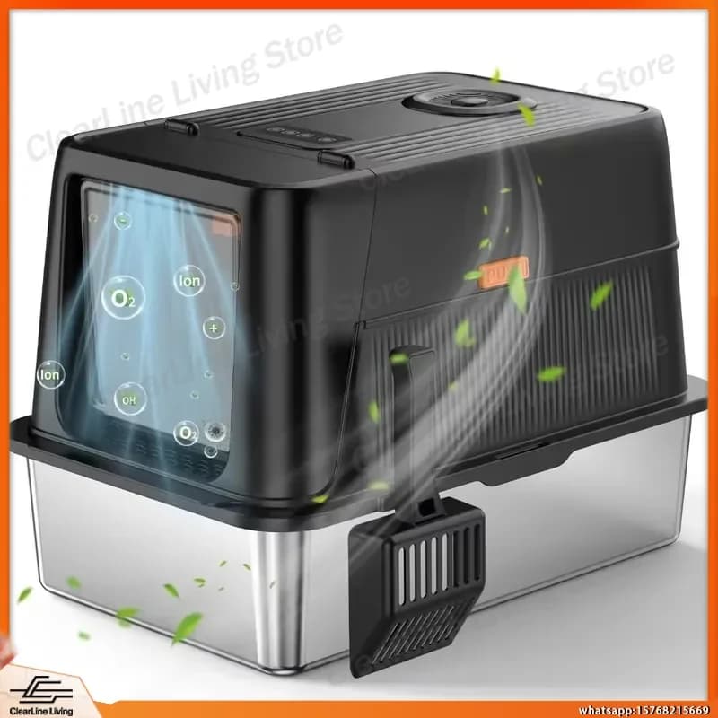 Oversized Fully Enclosed Waterproof Cat Litter Box with Smart Fresh Air Deodorization System Heavy Duty Metal and Plastic