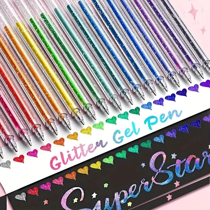 Set di penne gel speciali glitterate da 8/12/18 pezzi, include 48 colori - Inchiostro a base d'acqua di alta qualità, pennino medio, struttura in plastica resistente, perfetto per studenti e uso in ufficio