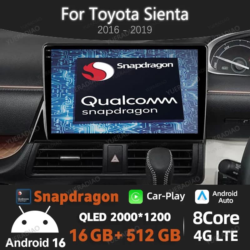 Android 16 Car Radio For Toyota Sienta 2016 - 2019 GPS NAVI QLED BT 4G WIFI Qualcomm Head Unit 2DIN Multimedia Video Player