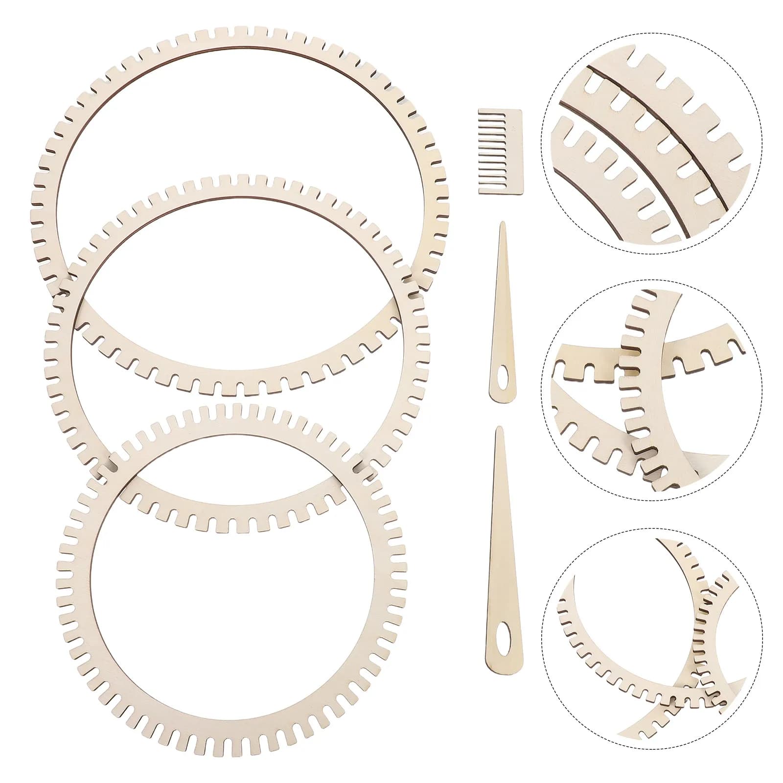 6Pcs Wood Knitting Loom Set Hand Weaving Machine Beginner Kit Circular Knitting Needle Scarf Weaving Crochet Comb Craft