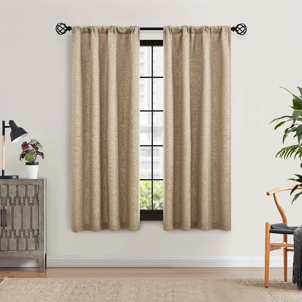 Light Filtering Curtains Set of 2 Beige Textured Window Panels 40 Inches Wide 63 Inches Long for Living Room Bedroom