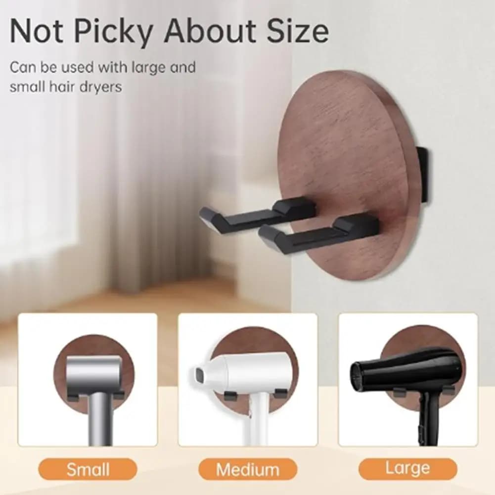 Supporto da parete per asciugacapelli in legno di noce, senza foratura, per bagno, organizer per accessori e utensili, 1 pezzo.