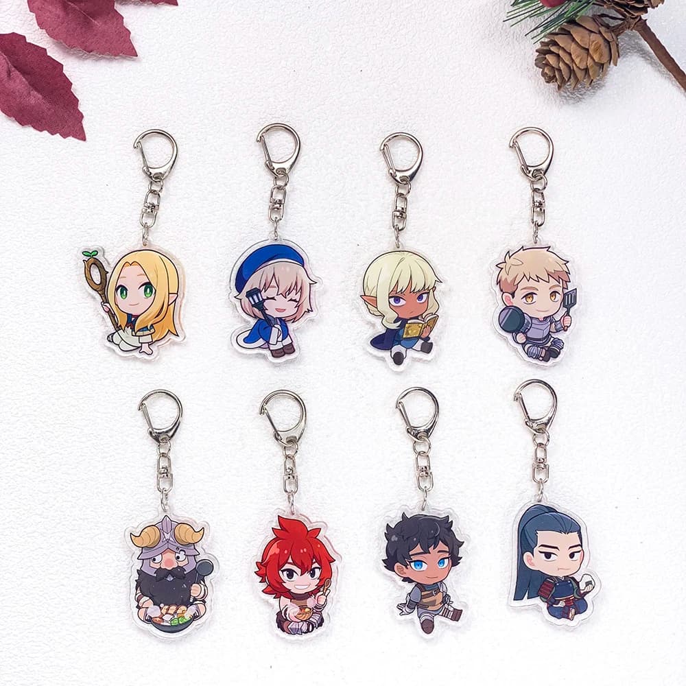 8 Pezzi Figure Anime Delicious in Dungeon, Accessori Portachiavi per Auto, Ciondoli in Acrilico per Borsa, Portachiavi, Decorazione Zaino