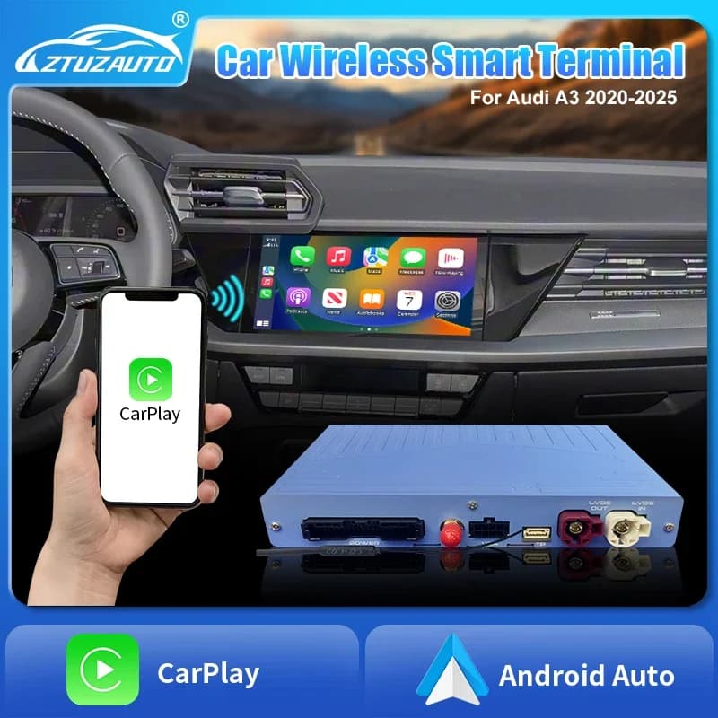 Nuova Interfaccia CarPlay Wireless per Audi A3 MIB3 2020-2025, Android Auto con Funzioni Mirror Link, AirPlay, Navigazione e Car Play