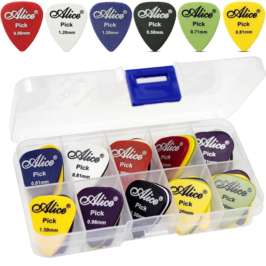 50 pz/scatola Plettri Per Chitarra Colorati 0.58mm-1.5mm Spessore Misto Plettri per Chitarra Acustica/Elettrica Basso Ukulele Musica JXB
