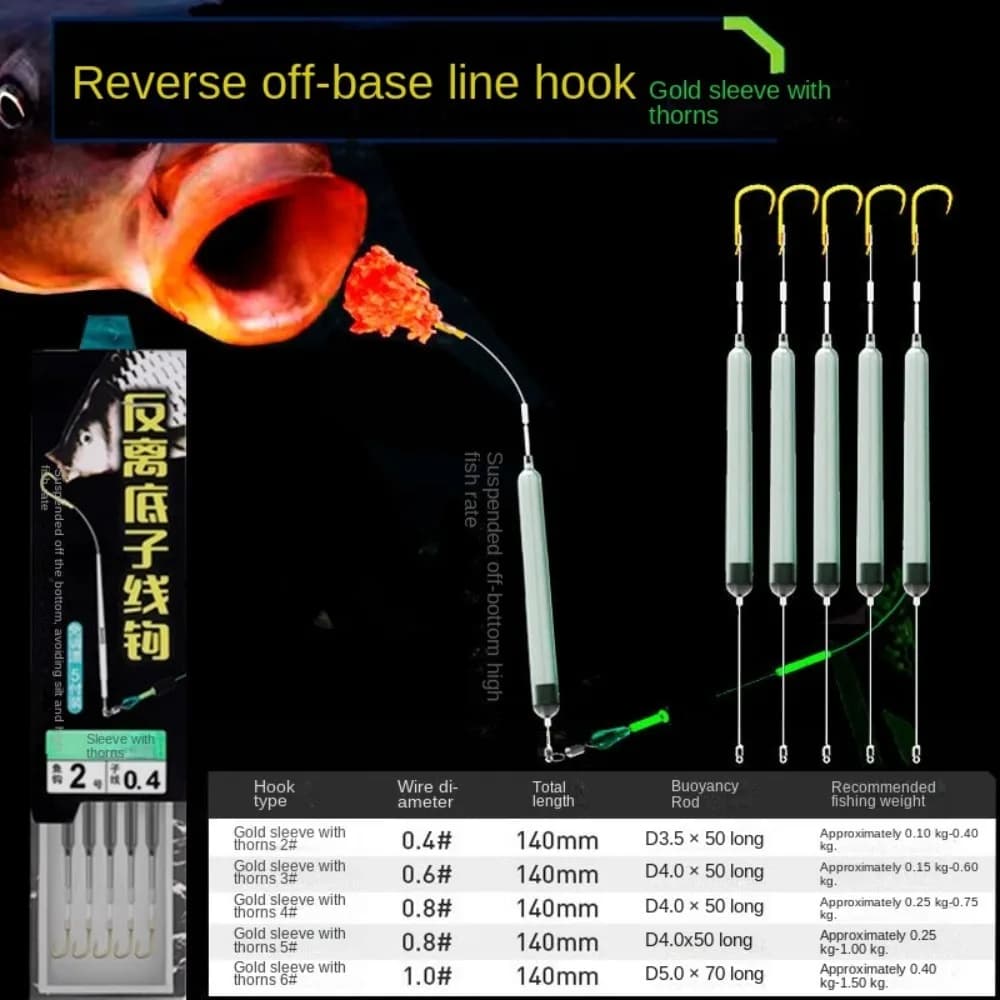 1pc Suspension Fishing Hair Rigs Hook Gold Sleeve Anti Bottom Carp Fishing Hook Size1#-7# Ready-to-Use Carp Rigs Fishing Lure