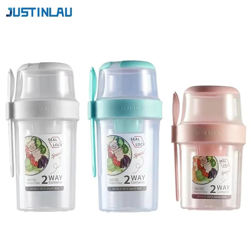 Portable Fitness Weight Reduction Salad Cup Breakfast Fruit Avena Cup for Yogurt Cover Spoon Store Outdoor Food Picnic Bento Box