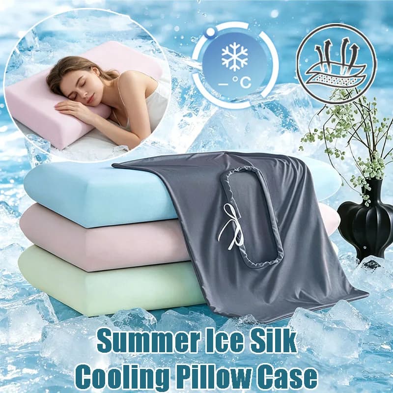 2PCS Summer Ice Silk Cooling Pillowcase Soft Smooth Stretch Cover Universal Fit Memory Foam Pillow Protector (No Pillow Core)