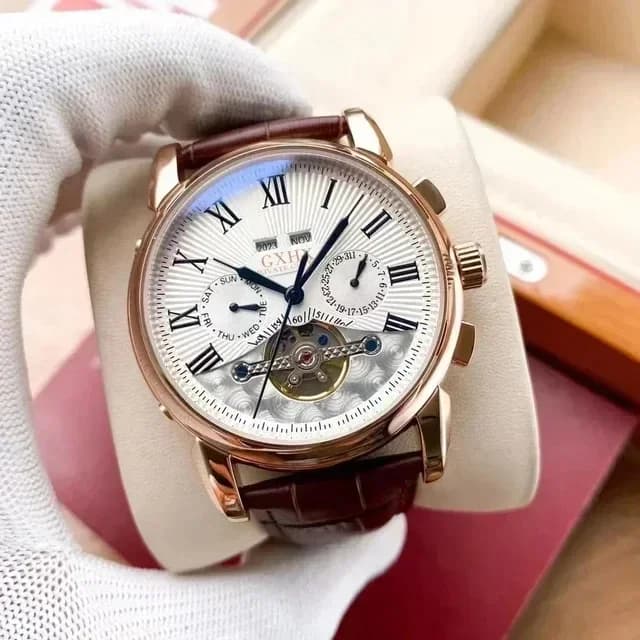 2026New Mens Automatic Mechanical Watch Rose Gold Stainless Steel Black Leather White Dial Daydate Mens Watches
