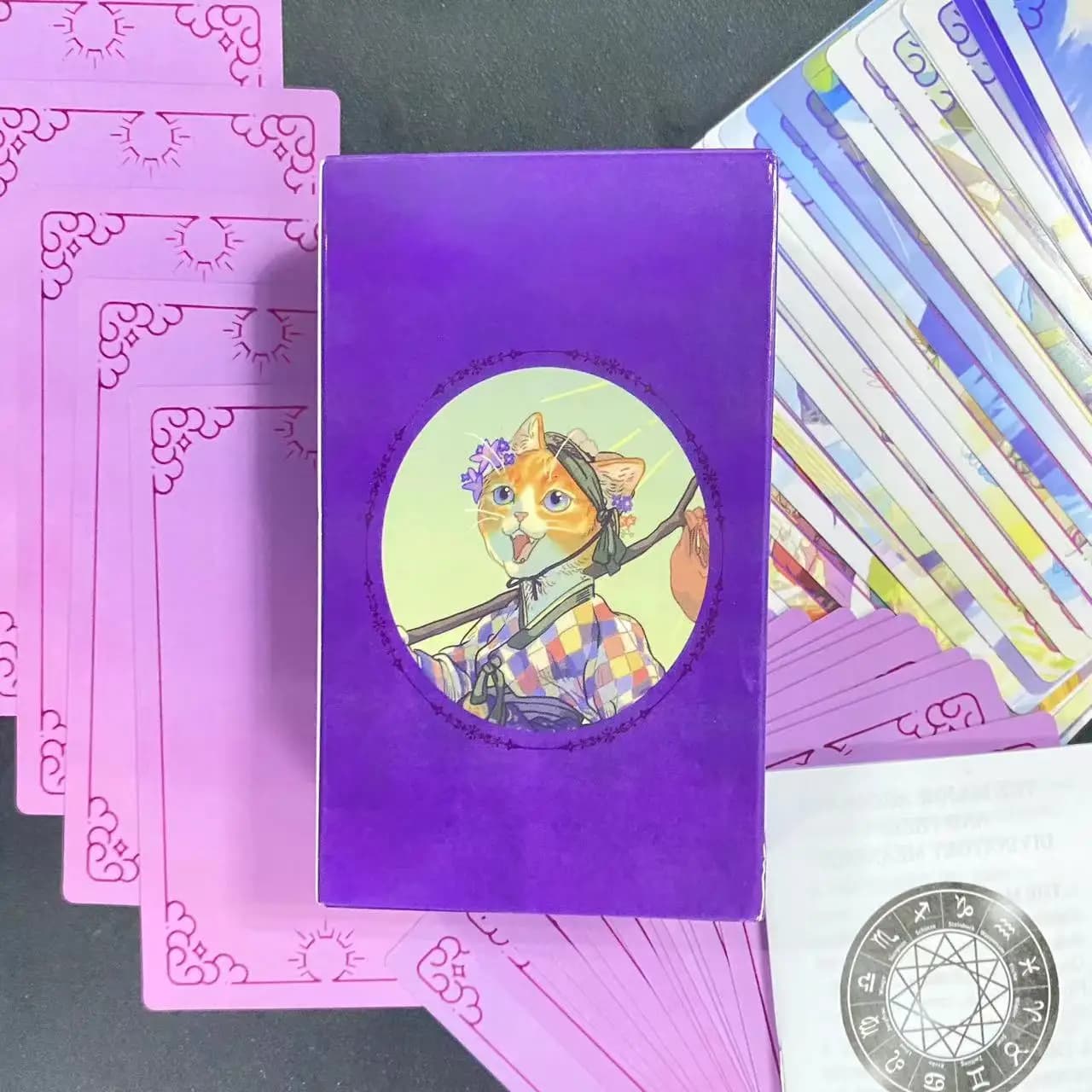 Mazzo di tarocchi gatto viola 12x7 cm 78 carte con guida per principianti