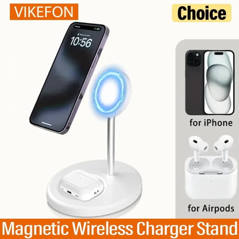 Quick charging station 2 in 1 Dock Magnetic wireless charger Table support for iPhone 16-12 Pro Max for AirPods 4 3 2 Pro