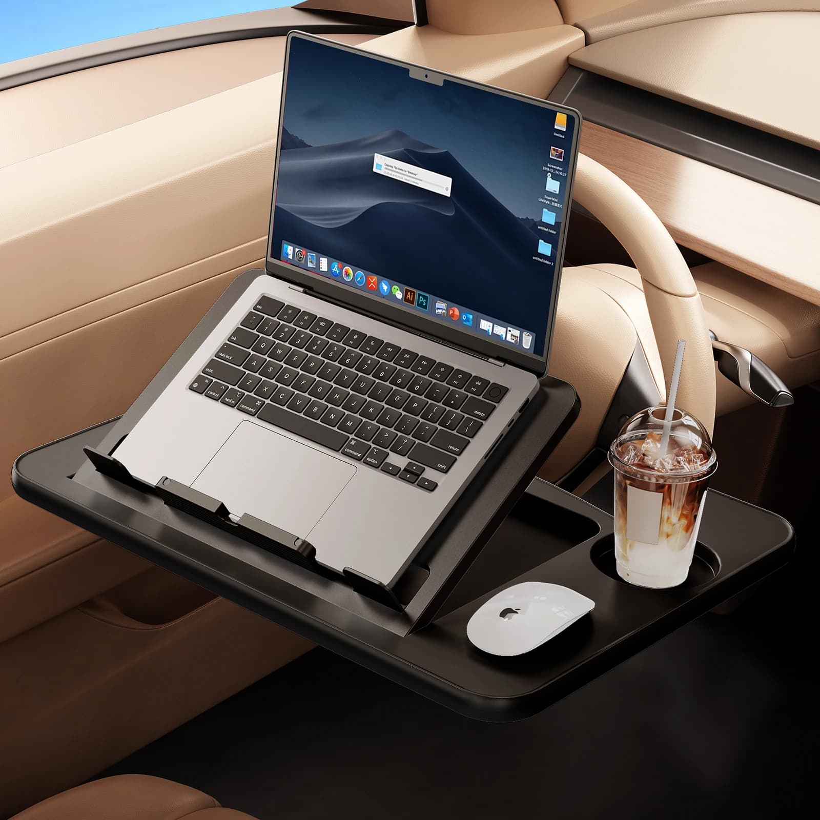 Hipacool Supporto da scrivania per computer portatile per auto portatile Supporto da scrivania pieghevole per volante per auto Vassoio regolabile per lavoro
