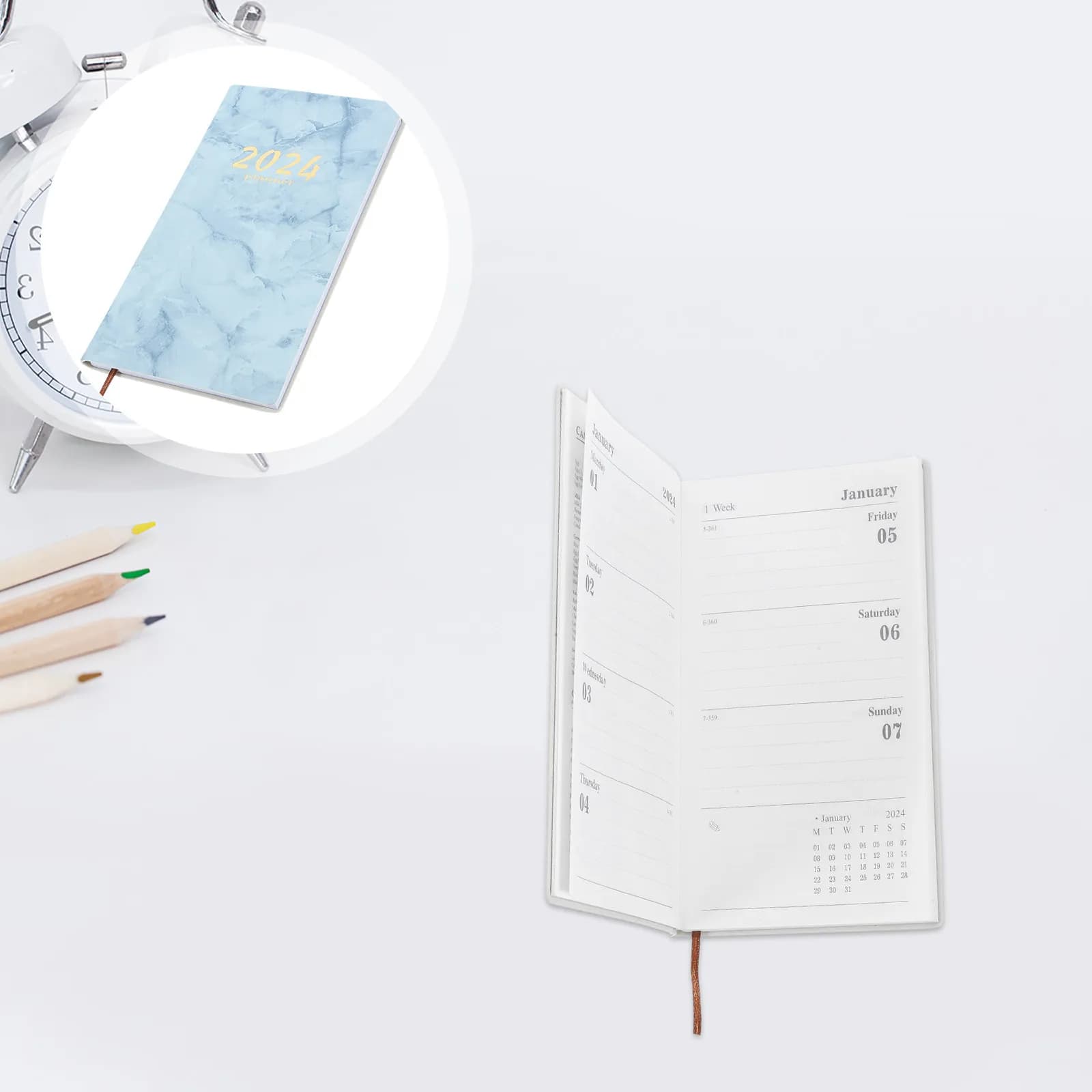 Agenda Giornaliera Portatile con Copertina in PU, Organizzatore di Programmi, Quaderno per Scrittura, Blocco Note per Pianificazione Lavoro, Diario