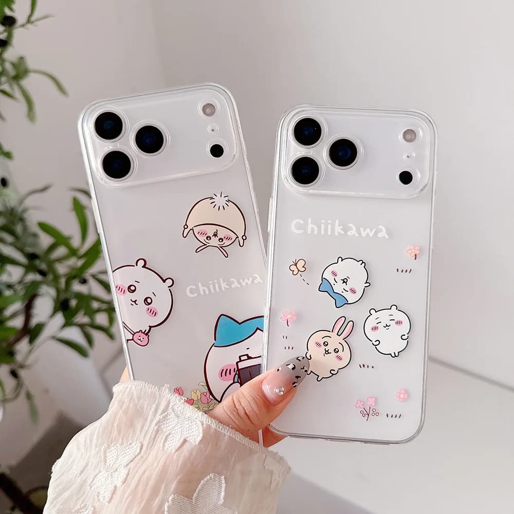 Cute Cartoon Japan Anime Chiikawa Usagi Hachiware Transparent Phone Case For iPhone 17 16 15 14 13 12 11 Pro Max Soft TPU Cover