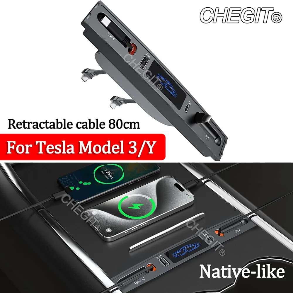 For Tesla Model 3 Y 2023 27W Quick Charger USB Shunt Hub Docking Station Smart Car Adapter Powered Splitter Extension Gift