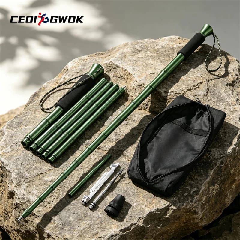 CEOI GWOK Ultra-light Aluminum Trekking Pole Foldable Hiking Stick Shock-absorbing Adjustable 113-145CM Outdoor Walking Sticks