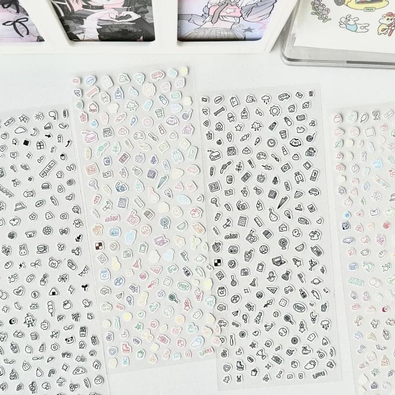 Adesivi Decorativi con Piccoli Motivi Cartoon per Scrapbook, Diari, Agende, Quaderni e Album