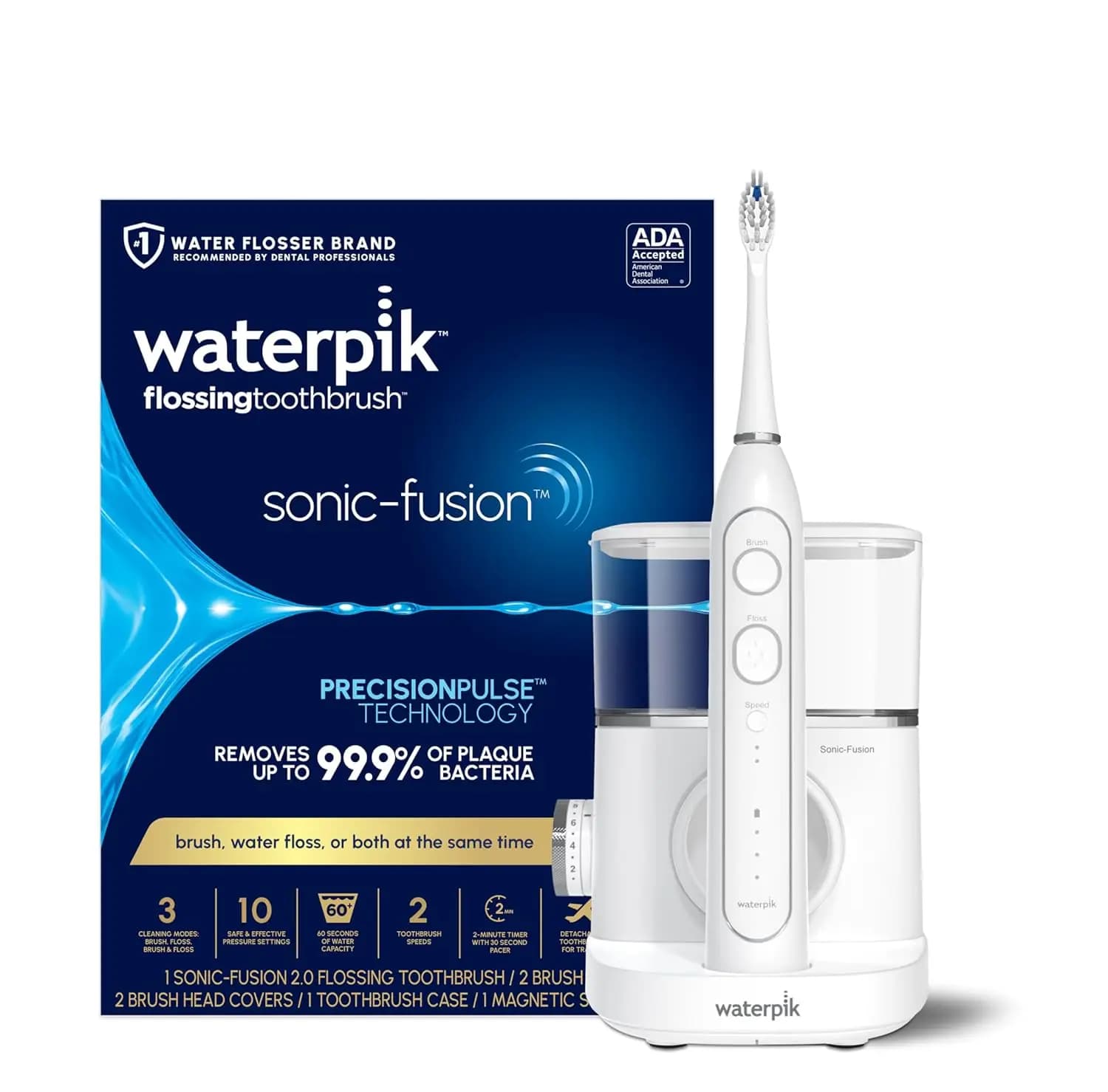 Spazzolino Elettrico Sonic-Fusion 2.0 con Idropulsore Integrato per Cura Quotidiana delle Gengive, Pulizia dei Denti, Apparecchi Ortodontici, Impianti