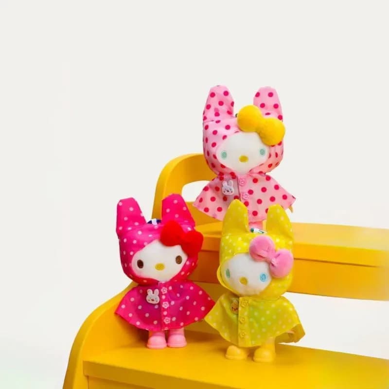 Portachiavi in peluche Hello Kitty a forma di cartone animato, simpatico ciondolo a pois con impermeabile, bambola da zaino per ragazze, peluche Dopamine, regalo perfetto