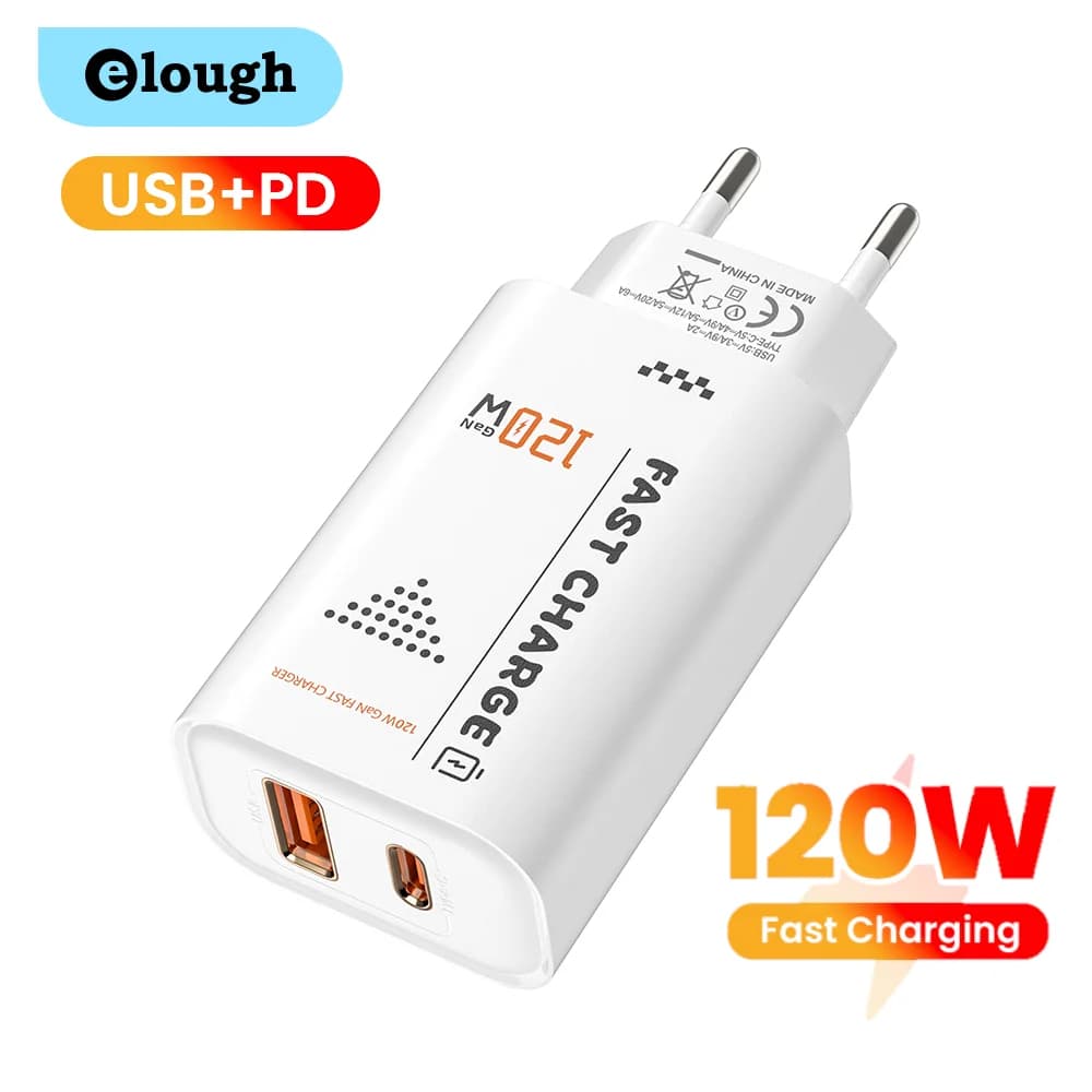 Caricabatterie USB Tipo C da 120W per Ricarica Rapida PD3.0 QC3.0 Super Charge EU/UK/US per Samsung Poco Xiaomi iPhone 17 16 15