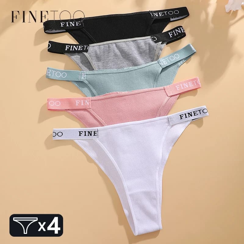 FINETOO 4 Pz/set Cotton Letter Belt Underwear Sexy Women's Short Waist Bikini Women's Waist Mutande Women's Breathable Lingerie