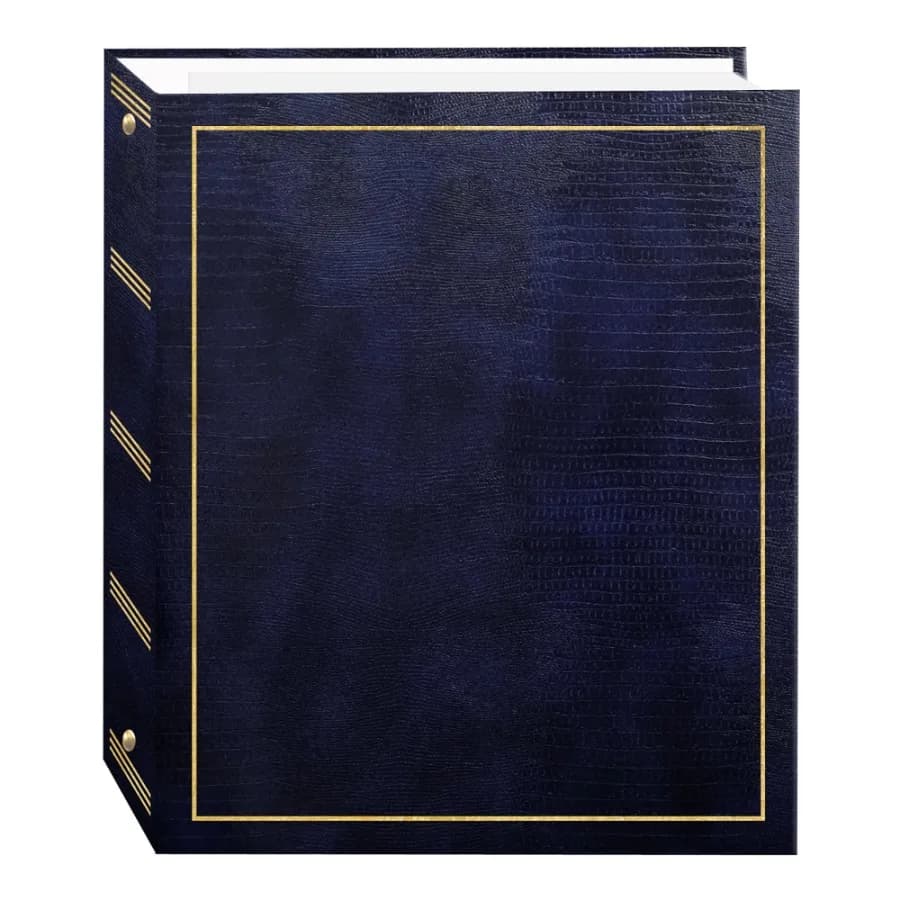 100 Magnetic Page 3-Ring Leatherette Photo Album Navy Blue