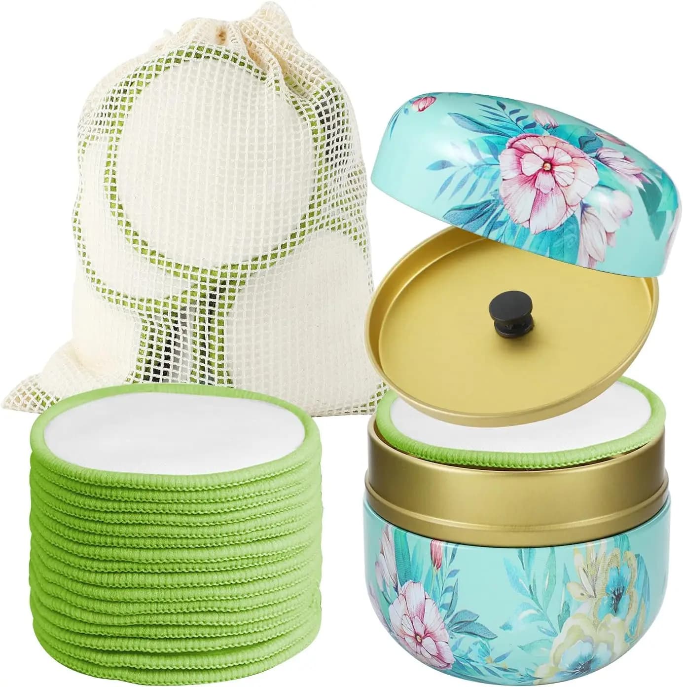 16 Pack Reusable Makeup Remover Pads - Organic Cotton Rounds Washable Eco-Friendly with Laundry Bag & Storage Box
