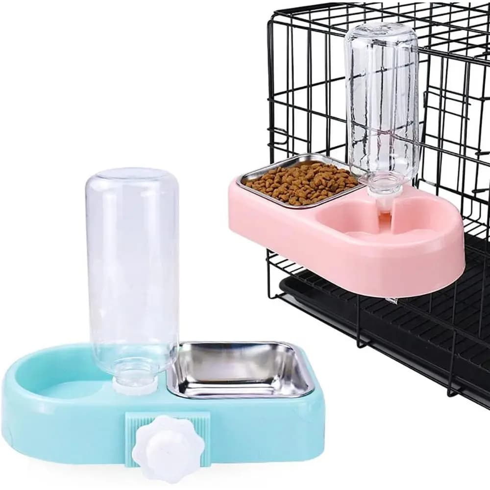 Pet Cage Hanging Food and Water Bowls for Dogs, Cats, and Small Animals with Stainless Steel Dishes and Automatic Dispenser