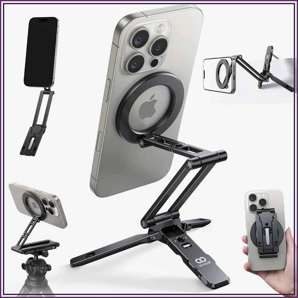 Ultra-Compact Magnetic Phone Tripod for iPhone 16/15 Pro Max, Flexible Stand with 1/4" Screw & Arca Compatible