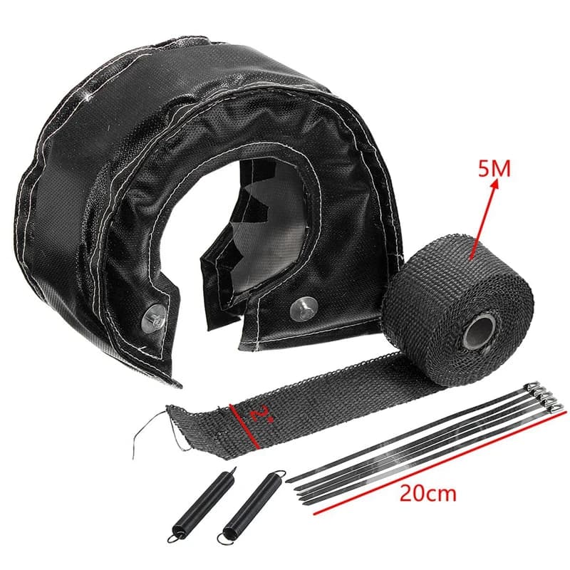Copertura Termica T3 Racing per Turbo + Fascia Termica per Tubo di Scarico e Collettore Rosso/Nero/Blu/Titanio per Turbo