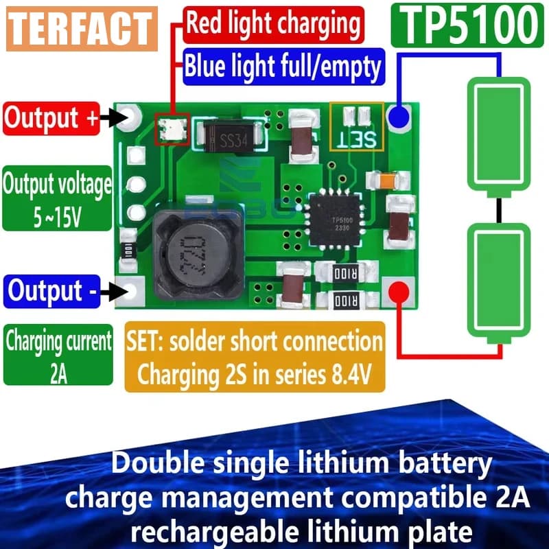 1-10PCS TP5100 Double Single Lithium Battery Charging Management Compatible with 2A Rechargeable Lithium Plate