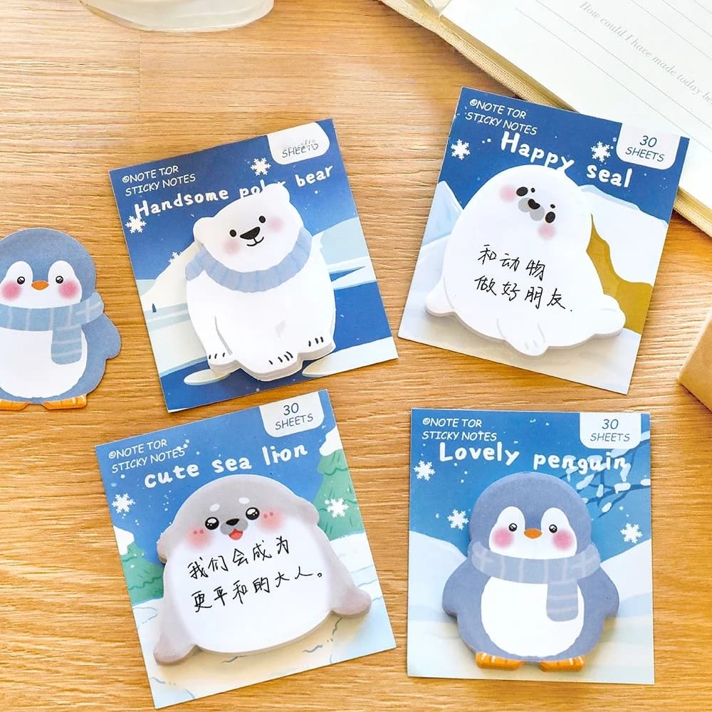 Blocchetti Adesivi Orso Polare e Pinguino - Simpatici Blocco Note Riutilizzabili, Materiale Scolastico con Animali dell'Artico