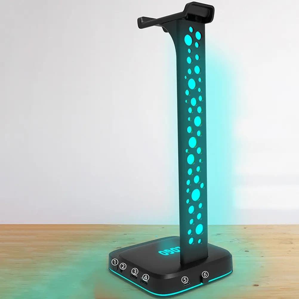 Supporto per Cuffie RGB da Scrivania, Porta Cuffie Verticale con Ricarica USB, Accessorio Stabile per Desktop, Regalo per Adolescenti