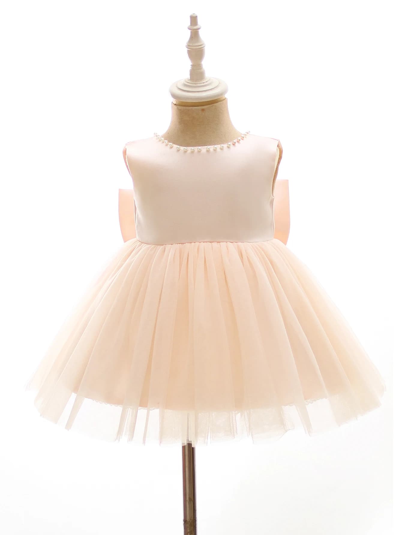 Baby Girls Elegant Tulle Birthday Dress Wedding Luxury Beaded Formal Beautiful Dresses Party Satin Kids Bow