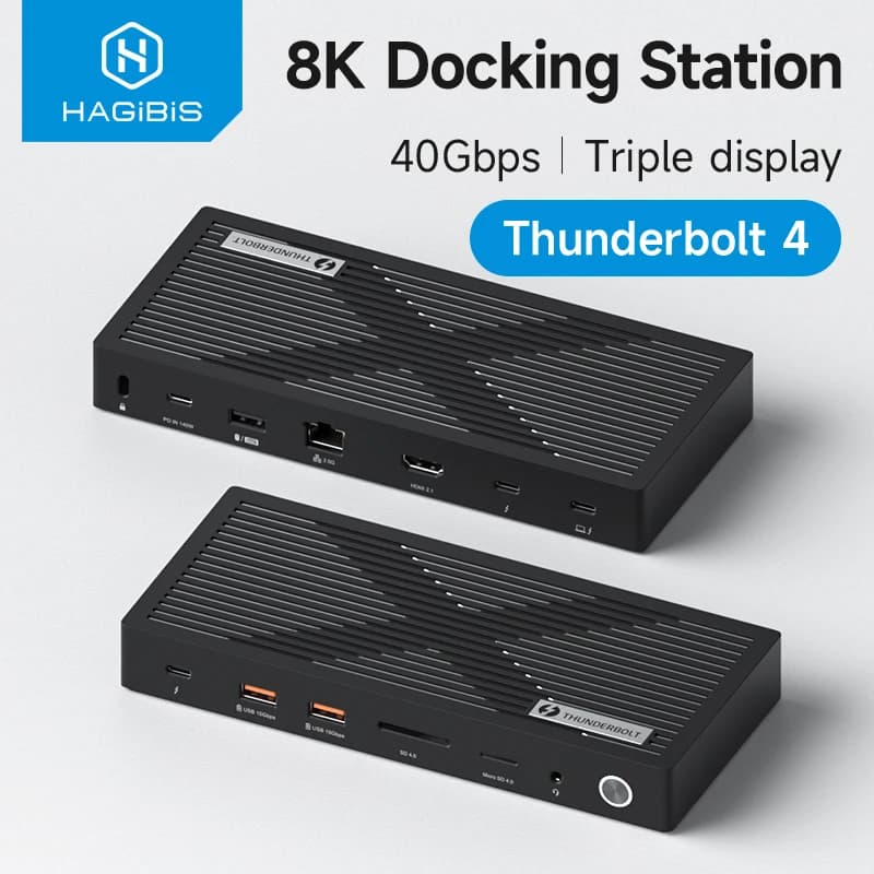 Hagibis Thunderbolt 4 Hub with Double Monitor 8K/4K Dock Docking Station 40Gbps Thunderbolt Certificate for MacBook Windows
