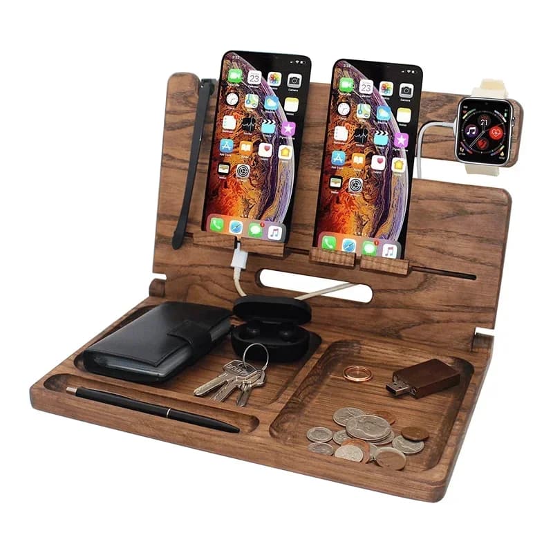 Docking Station pieghevole in legno comodino Storage stazione di ricarica Multi-dispositivo supporto per telefono cellulare porta orologi