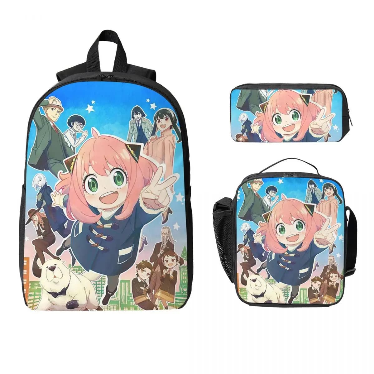 Kawaii Manga Spy X Famiglia Zaino Studente Ragazzo Ragazze BookBag Borsa da scuola Borse a tracolla per laptop Borsa da pranzo isolata 3ps Astuccio