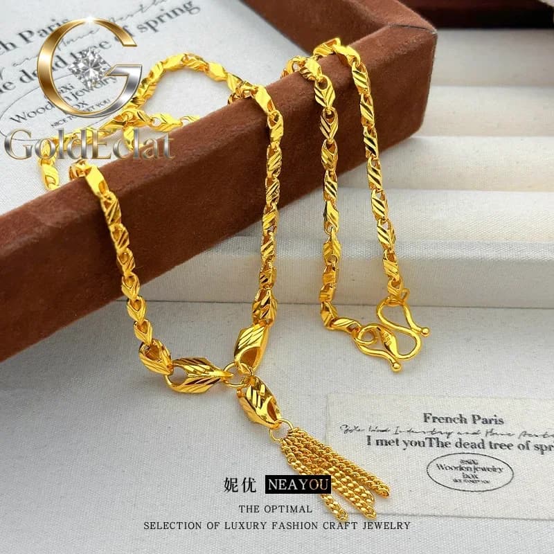 GoldEclat Necklace with Flowers and Melon Semi Shape Nappe 24K 9999 for Women, High Range Luxury Jewelry