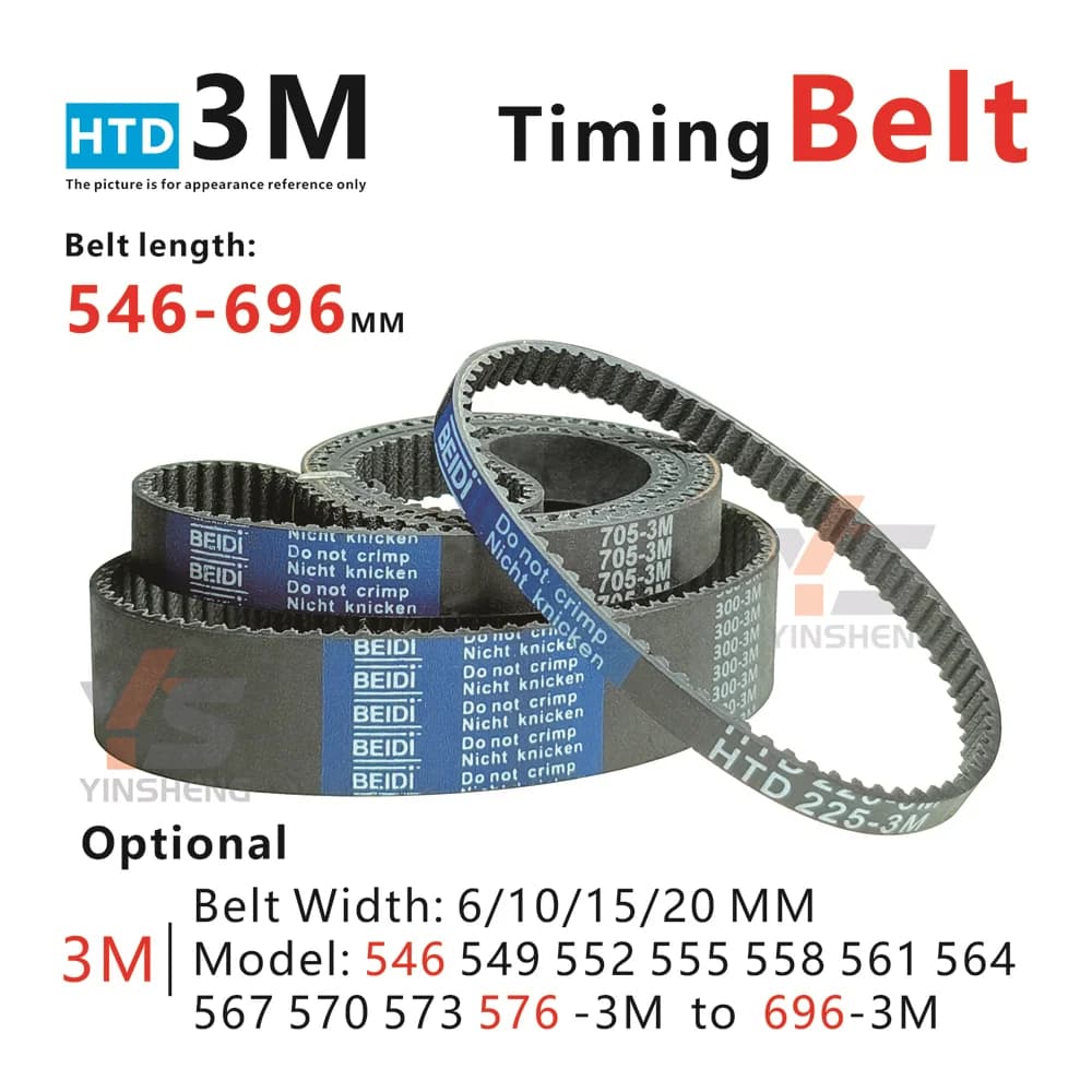 Length 546-696 mm, HTD 3M toothed belt, for transporting systems such as DIY/CNC/3D printers, 3M synchronous belt
