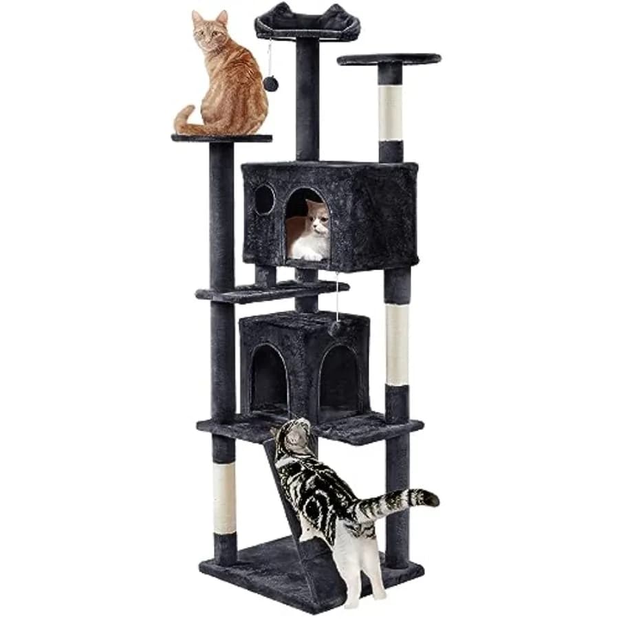 XL Multi-Level Cat Tree, Double Caves, Perches, Sisal Posts Anti-wobble stable base, easy assembly, multi-level layout, high pe