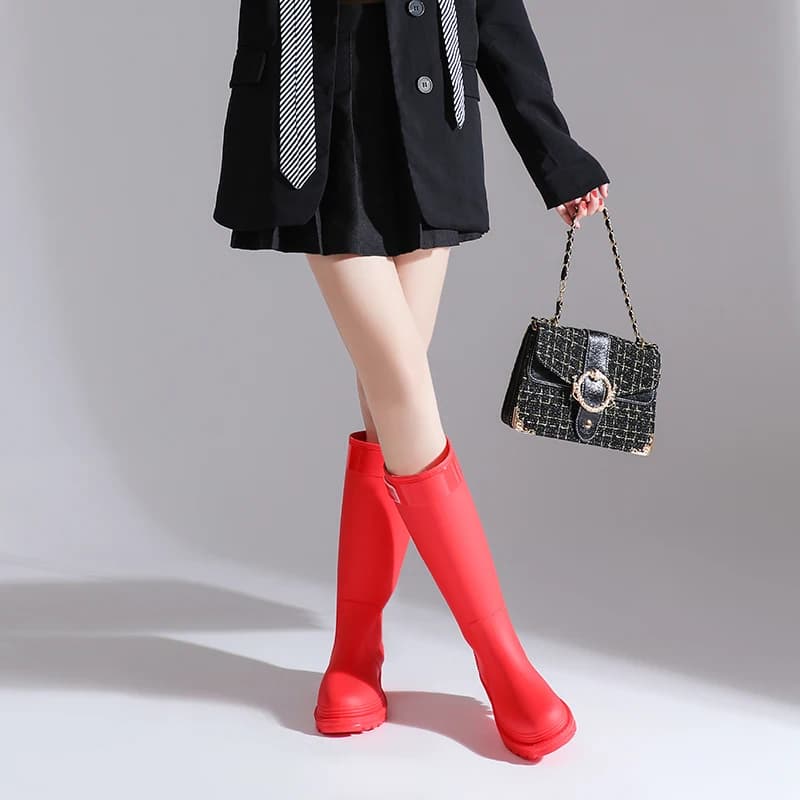 2026 New Red Women's High-Tube Rain Boots Waterproof Non-Slip Outdoor Camping Hiking Classic Rain Shoes PVC Material Comfortable