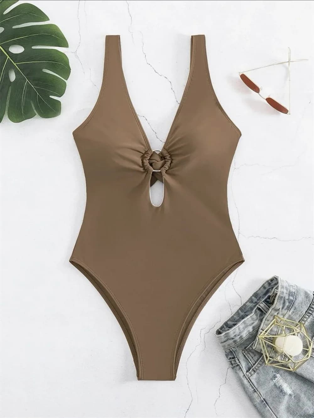 Twisted Hollow Out Bikini Micro Monokini Sexy Rings Deep-V Swimwear Women's Swimwear Full Beach Costume Holiday Dresses