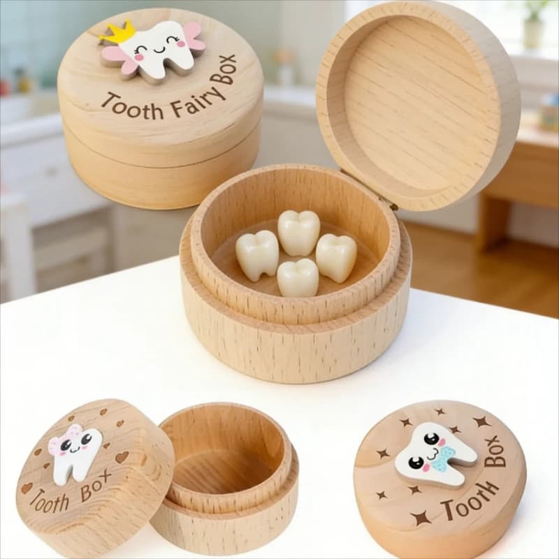 Organizzatore di denti da latte in legno Durevole raccolta dei denti Scatola per denti da latte di alta qualità Salva regali Scatola per denti Scatole per ricordi dei denti Scatole per bambini