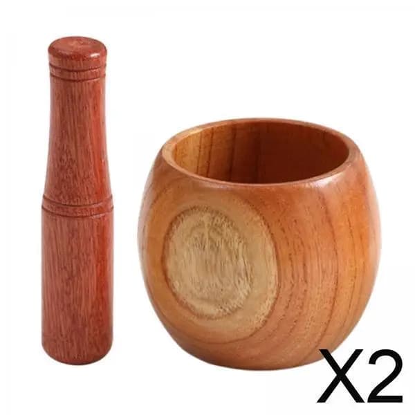 2x set di smerigliatrice e pestello per aglio in legno premium per la miscelazione di spezie da cucina