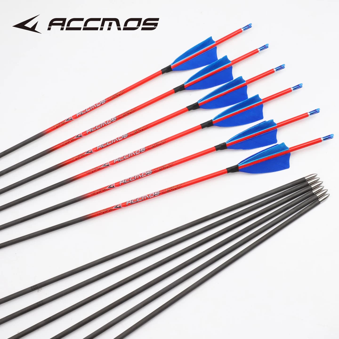 Set di 6/12 Frecce Complete in Carbonio Puro ID4.2mm, Spine 400 500 600 700 800 900 1000 per Tiro con l'Arco e Competizioni