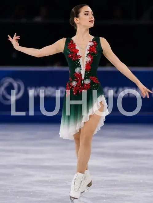 LIUHUO Ice Figure Skating Dress Girls Green Mesh sleeveless Competition Performance Training Clothes Children Adults JC1056