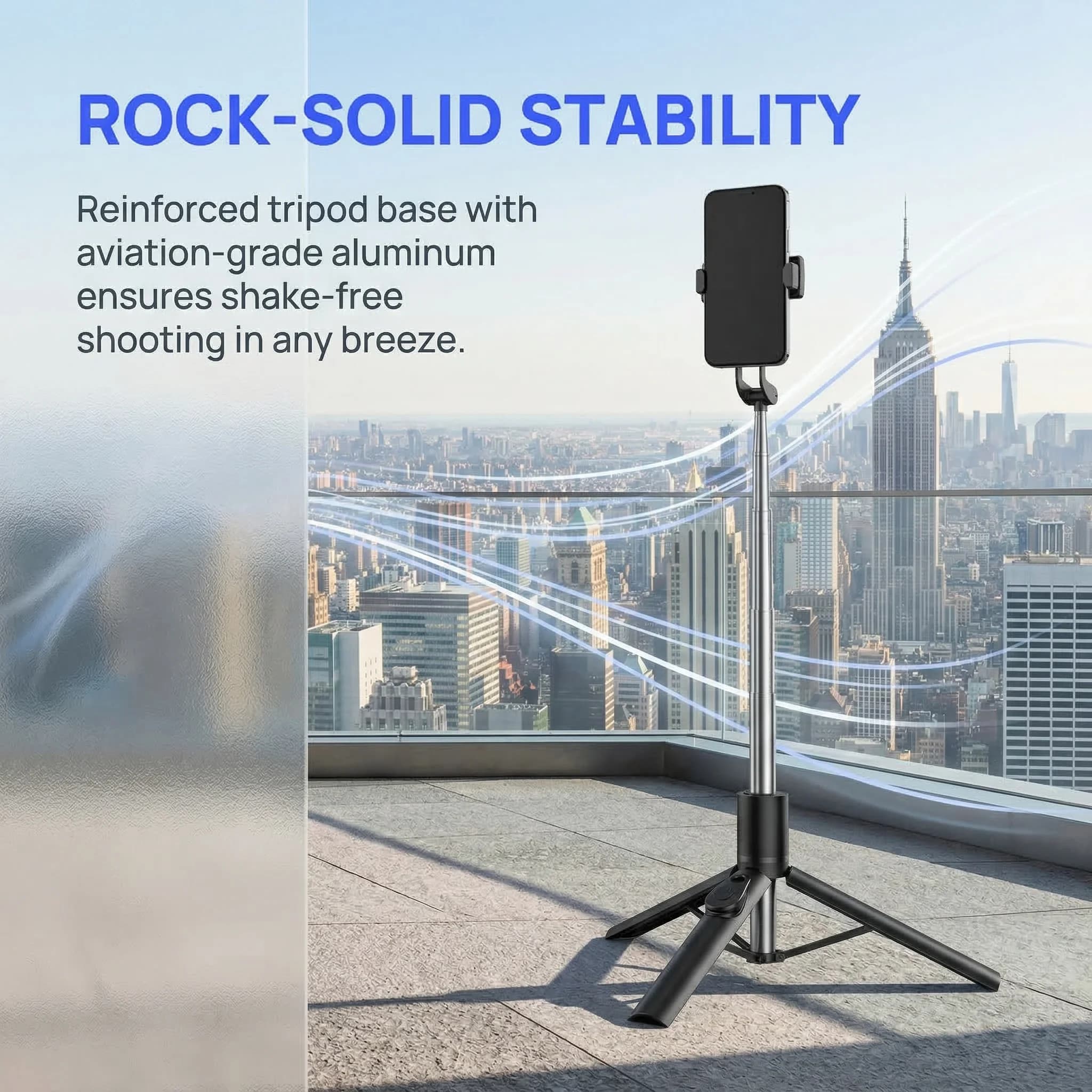 Treppiede per selfie con telecomando wireless, supporto per telefono portatile estensibile fino a 110 cm, rotazione a 360° ° Supporto Girevole Anti-Vibrazione per Viaggi