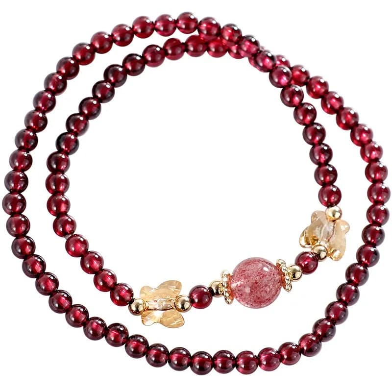 Minar Dainty 4.5mm Natural Stone Crystal Butterfly Double Layered Beaded Strand Bracelets for Women Real Gold Copper Accessories